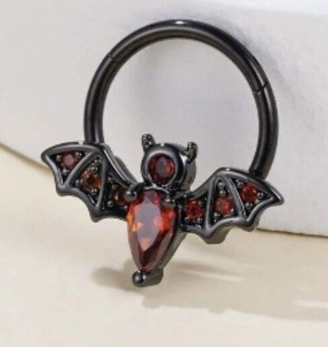 Red and Black Septum Ring - Bat Nose Ring with  Zirconia Nose  | eBay Black Septum Ring, Bat Nose, Black Septum, Nose Piercings, Eu Countries, Nose Piercing, Red And Black, Septum Ring, Piercings