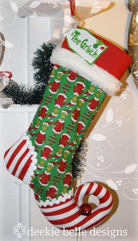 Christmas Sewing Projects Grinch, Grinch Sewing Ideas, Grinch Stocking, Christmas Stockings Ideas, Grinch Tree, Grinch Decorations, Grinch Christmas Party, Whoville Christmas, Mr Grinch