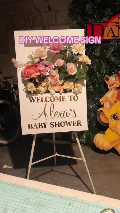 You gotta give this one a try #fyp #fypシ #diyprops #diy #dollartree #d... | DIY Welcome Sign | TikTok Diy Flower Welcome Sign, Birthday Party Signs Diy Entrance, Diy Flower Box Sign, Diy Baby Shower Signs Entrance, Diy Bridal Shower Welcome Sign, Diy Flower Box Welcome Sign, Party Signs Diy Entrance, Diy Baby Shower Sign, Bridal Shower Signs Diy