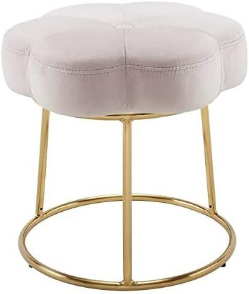 Linon Siena Metal Upholstered Accent Vanity Stool in Pink Base Sitting, Makeup Vanity Stools, Prep Table, Vanity Benches, Accent Stool, Small Stool, Vanity Bathroom, Bedroom Vanity, Velvet Flowers