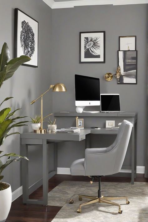 Sea Salt (SW 6204) - Dive into Tranquility: Best Paint 2024! - upgradesign.blog Office With Grey Desk, Home Office Gray Walls, Gray Walls Office, Gray Office Walls, Grey Office Ideas, Home Office Paint Ideas, Paint 2024, Grey Home Office, Green Room Colors