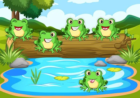 Free Five Little Speckled Frogs Printable Counting Game. TeachersMag.com Frog Theme Preschool, Five Little Speckled Frogs, Speckled Frogs, Frog Activities, Frog Theme, Frog Illustration, Counting Games, Library Activities, Baby Chickens