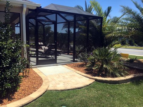 Featured Projects - Brandon Suris Landscaping Landscaping Around Pool Screen Enclosure, Pool Cage Landscaping Ideas, Poolside Landscaping, Lanai Ideas, Pool Screen Enclosure, Pool Screen, Landscaping Around Pool, Florida Backyard, Pool Cage