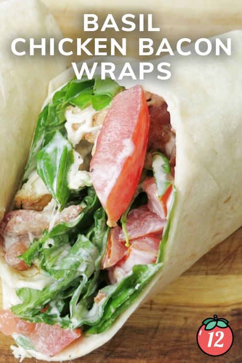 Unlike sandwiches that can fall apart when you bite into them, these are easy to eat on the go- which also makes them ideal for lunches. Tomato Basil Wrap, Lighter Recipes, Tomato Basil Chicken, Chicken Wrap, Beefsteak Tomato, Bacon Wrapped Chicken, Basil Chicken, 12 Tomatoes, Sauteed Chicken