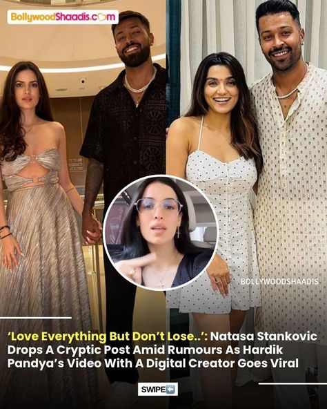 Natasa Stankovic has once again grabbed attention with her cryptic post after Hardik Pandya's video with a popular digital creator-makeup artist went viral online. #natasastankovic #natasastankovicfc #hardikpandya #hardikpandya93 #hardikpandyafanclub #hardikpandyafc #divorce #marriedcouple #relationship Natasa Stankovic, Digital Creator, Married Couple, Entertainment News, Makeup Artist, Entertainment, The Creator, Makeup, Make Up