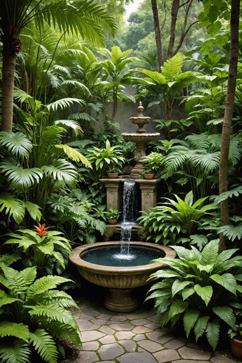 20 Small Tropical Garden Design Ideas - Toolz Geek Tiny Courtyard Gardens, Art Deco Garden Design, Backyard Jungle Garden, Tropical Garden Design Small Spaces, Small Tropical Garden Design, Small Garden Area Ideas, Jungle Backyard, Modern Tropical Garden, Thai Garden