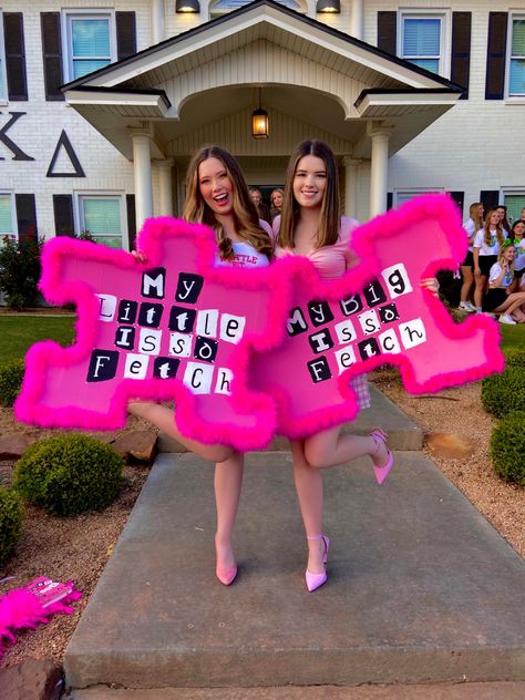 Mean Girls Big Little Reveal, Barbie Big Little Reveal, Big Little Poster Ideas, Taylor Swift Big Little Reveal, Big Little Reveal Themes Twins, Big Little Theme Ideas, Big Little Poster, Funny Big Little Reveal Themes, Cute Big Little Reveal Themes