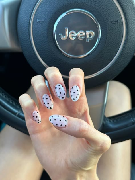 #summer #summernails #nails #acrylic #nailart #summerstyle #summervibes #spring #springnails #fall #autumn #nailpolish #autumnnails #fallnailideas #fallnails #halloween #hoconails #homecoming #nailideas Polka Dot Nail Ideas, Short Almond Nails Halloween, Polkadot Nailart, French Tip With Polka Dots, Almond Nails Polka Dots, Polka Dot French Tip Nails, Preppy Fall Nails, Pattern Nails, Dot Nails