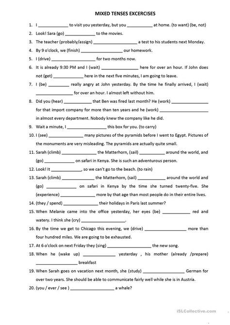 Mixed Tenses Excercises - English ESL Worksheets for distance learning and physical classrooms All Tenses In English, Verb Tenses Exercises, Tenses Exercises, English Tenses, All Tenses, Tenses English, English Grammar Exercises, Grammar Exercises, English Exercises