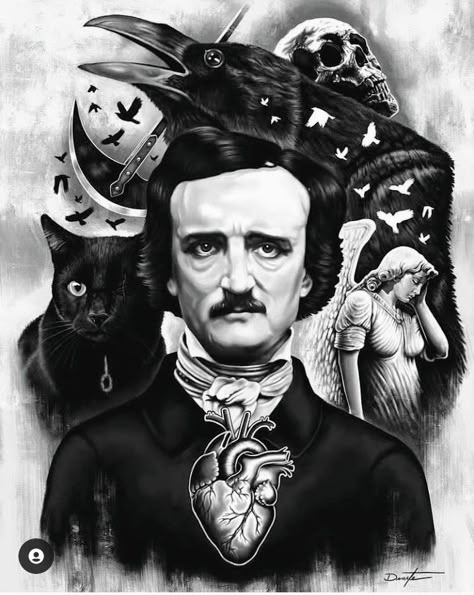 Poe Tattoo Ideas, Edgar Allen Poe Tattoo, Edgar Allan Poe Illustration, Fully Tattooed, Edgar Allan Poe Halloween, Poe Aesthetic, Edgar Allen Poe Art, Edgar Allen Poe Poems, Allen Poe Quotes