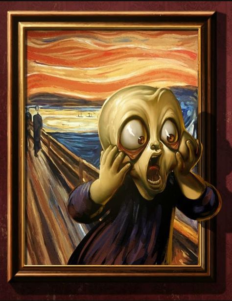 Antonio de Luca Online Studying, Norwegian Painting, Scream Parody, Scream Painting, Art Parodies, Art Chibi, Xavier Dolan, Funny Artwork, Art Alien