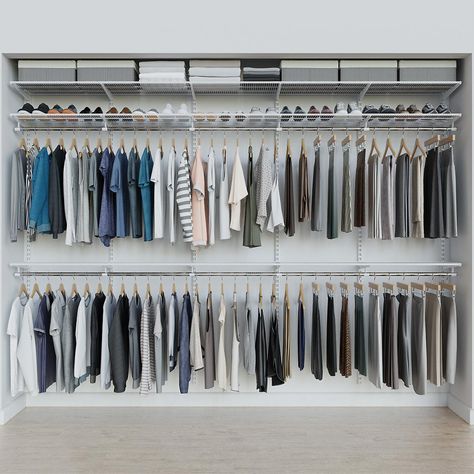 Elfa Classic 10' White Closet Kit | The Container Store Elfa Closet Ideas, Affordable Closet Systems, Best Closet Systems, Ikea Algot, Elfa Closet, Standing Closet, Closet Solutions, Closet Shelving, Modular Closets