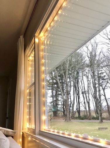 Simple Window Lights For Christmas, Curtain Lights Office, Exterior Holiday Decorations, Lights On Inside Window, Fairy Lights On Wreath, Holiday House Lights Outside, Lights Inside Window Christmas, Interior Window Christmas Lights, Window Lights For Christmas