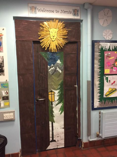 Lion Witch And Wardrobe Door Decoration, Lion Witch And The Wardrobe Classroom Door, Narnia Wardrobe Door, Narnia Classroom Door, Narnia Door Decoration, Narnia Wardrobe Diy, Narnia Trunk Or Treat, Narnia Classroom, Narnia Door