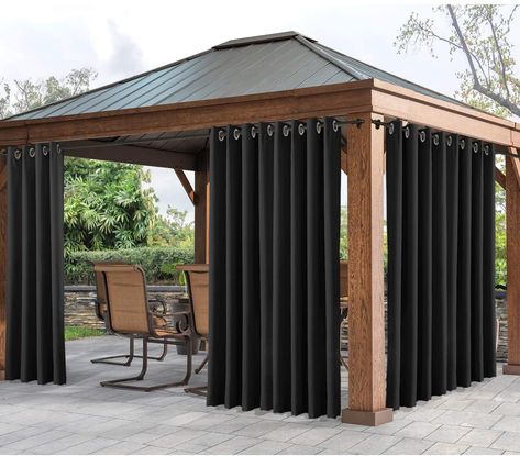 Cololeaf Outdoor Curtains for Patio Extra Wide Waterproof Curtain Panels for Porch, Gazebo, Pergola, Cabana, Dock, Beach Home - Grommet - Black 200" W x 84" L Inch (1 Panel) : Amazon.ca: Patio, Lawn & Garden Outdoor Gazebo Curtains, Curtains For Patio, Gazebo Curtains, Porch Gazebo, Outdoor Drapes, Outdoor Curtains For Patio, Outdoor Covered Patio, Pergola Curtains, Patio Pergola