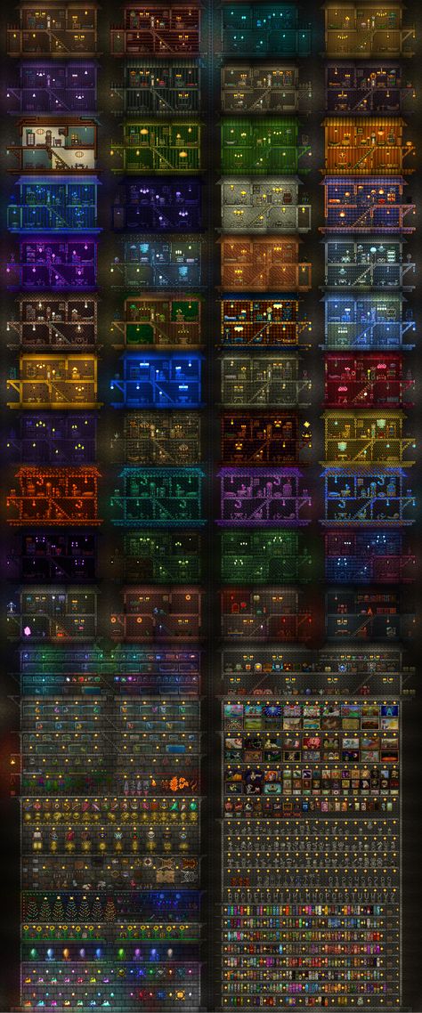 Terraria: Furniture & Items Terraria Npc Rooms, Terraria Armor Room, Terraria Furniture, Terraria Crafting Room, Terraria Storage Room Ideas, Terraria Chest Room, Terrarium Shop, Terraria House Ideas, Terraria House