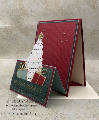 Easel Cards Tutorial Templates, Double Fold Easel Card Tutorial, Stampin Up Home Decor Projects, Paper Greeting Cards Ideas, Su Lights Aglow Cards, Christmas Fun Fold Cards, Stampin Up Lights Aglow Suite, Gift Of Giving Stampin Up Cards, Stampin Up Easel Cards