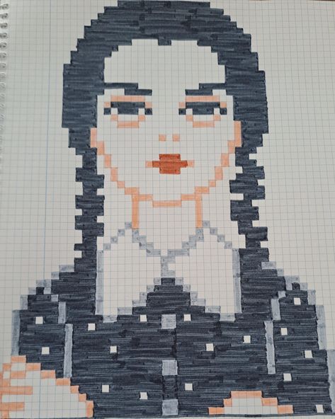 Wednesday Addams Pixel Art, Wednesday Pixel Art, Kindergarten Art Crafts, Drawing Diary, Modele Pixel Art, Spiderman Drawing, Graph Paper Drawings, Wednesday Adams, Best Friend Challenges