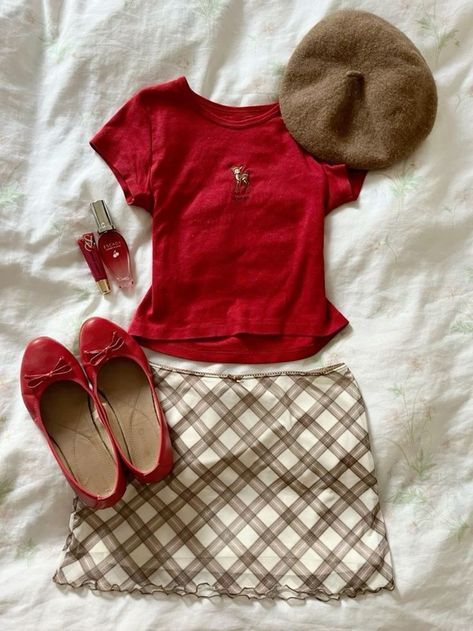 Clothes Selling Ideas, Coquette Outfit Americana, Coquette Outfit Autumn, Red Outfit Coquette, Cherry Clothes Aesthetic, Country Coquette Outfit, Laufeycore Outfits, Autumn Coquette Outfits, Coquette Americana Outfits