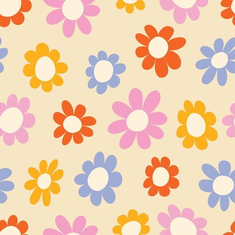 Groovy seamless pattern with flowers on a light background. Bright vector wallpaper in the style of the 70s. Simple shaped flowers. Retro fabric print, kids clothes, home textile Pink 70s Wallpaper, 70s Wallpaper Iphone, Retro Fabric Prints, 70s Flower Pattern, Pink 70s, 70s Wallpaper, Groovy Flowers, Vector Wallpaper, Background Bright