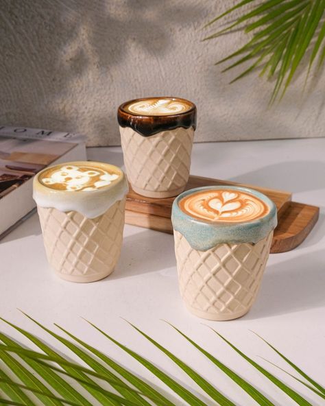 A handmade ceramic cup in the shape of a super unique ice cream cone! Pre-order now and get a special price. 🥰 Limited period until August 8. 😋 Ice Cream Pottery, Ice Cream Ceramic, Unique Ice Cream, Clay Workshop, Clay Cup, Iced Coffee Cup, Pottery Crafts, Clay Design, August 8