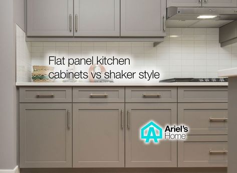 Flat panel kitchen cabinets vs shaker style. Do you want to choose the best cabinet for your kitchen remodels? Let's find out what you want and need! Kitchens With Flat Panel Cabinets, Kitchen Cabinet Shaker Style, Shaker Vs Flat Panel Cabinets, Shaker And Flat Panel Kitchen, Creating Shaker Style Cabinets, Standard Overlay Shaker Cabinets, Easy Shaker Cabinet Doors, Flat Kitchen Cabinets, Flat Front Kitchen Cabinets