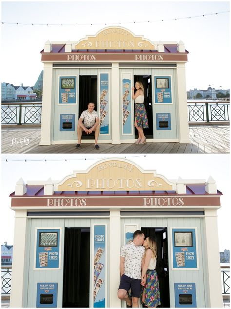 Disney Boardwalk Photography, Disney Boardwalk Engagement Photos, Disney Engagement Photos, Boardwalk Photoshoot, Disney Engagement Pictures, Boardwalk Theme, Resort Pictures, Disney Photoshoot, Engagement Board