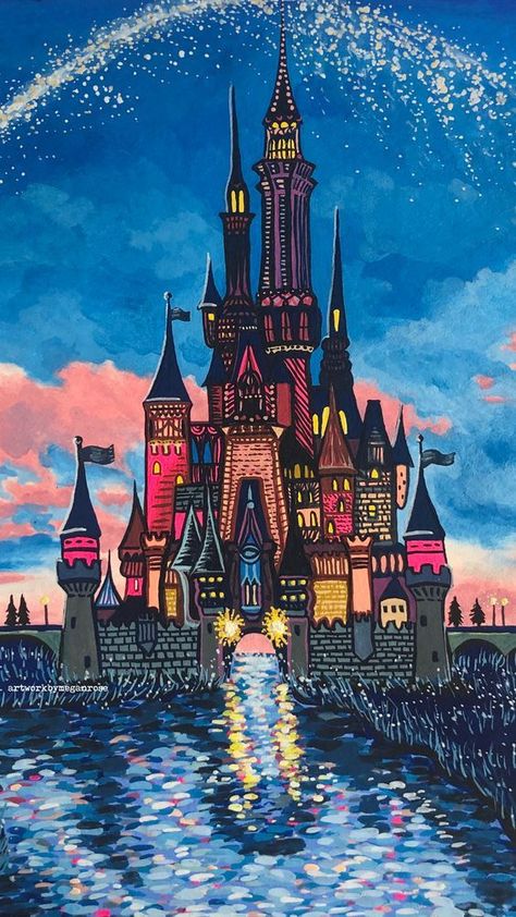 Disney Castle Art, Disney Wallpaper For Iphone, Watercolor Cinderella, Disney Castle Drawing, Chateau Disney, Princess Watercolor, Disney Castles, Castle Drawing, Castle Painting