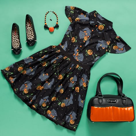 OOTD: Feline Spooky / Sourpuss Clothing Blog - Sourpuss Clothing Halloween Party Aesthetic, Halloween Fashion Outfits, Spooky Outfits, Sourpuss Clothing, October Fashion, Celebrity Halloween Costumes, Party Aesthetic, Halloween Tattoo, Witchy Fashion