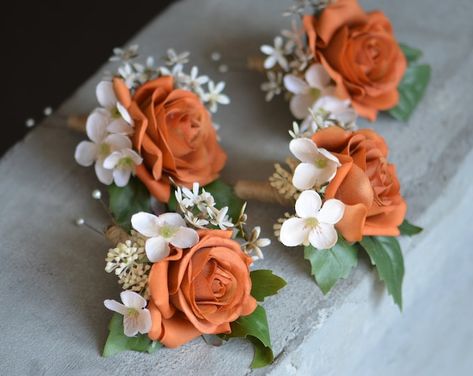 Orange And Green Boutonniere, Rust Corsage, Orange Rose Boutonniere, Rust Boutonniere, Orange Corsage, Corsage Wedding Mother, Sunflower Corsage, Orange Boutonniere, Green Boutonniere