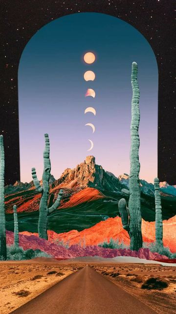 Trippy Desert Art, Trippy Desert, Desert Collage, Surreal Desert, Aesthetic Desert, Vintage Space Art, Road Aesthetic, Vintage Futurism, Desert Wallpaper