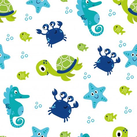 Animals Underwater, Sea Vector, Underwater Cartoon, Vector Animals, Scrapbook Letters, Baby Wallpaper, Baby Clip Art, Baby Themes