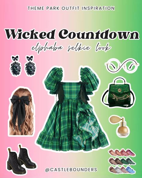 Wicked Countdown Outfit 3 of 10 🌟 Embracing my inner Elphaba with this magical Selkie look! There’s something about Selkie’s dreamy dresses that makes every outfit feel like a fairytale, and I love showcasing them whenever I can. Follow along as we count down the days to Wicked’s big screen debut with more inspired looks. Let the countdown continue as we dive deeper into the Emerald City vibes! 💚✨ #CastleBounders #StyledbyCastleBounders #thepixiedustsociety #WickedCountdown #SelkieLover #Wi... Elphaba Inspired Outfit, Wicked Inspired Outfits, Wicked Musical Aesthetic, Wicked Outfit, Wicked Costumes, Theme Park Outfits, The Emerald City, Wicked Musical, Play Pretend