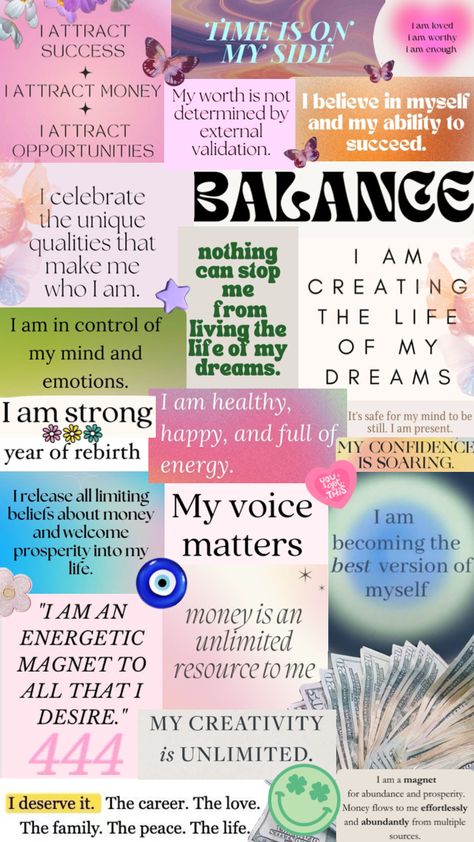 #affirmations #fyp #wallpaper #aesthetic #inspo #collage Manifest Quotes, Inspo Collage, Vision Board Success, Vision Board Themes, Affirmation Wallpaper, Vision Board Planner, Quote Collage, Positive Quotes Wallpaper, Vision Board Examples