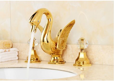 Swan Faucet, Gold Swan, Basin Sink Bathroom, Sink Mixer Taps, Brass Bathroom, Basin Sink, Bathroom Basin, Basin Mixer, Vanity Sink