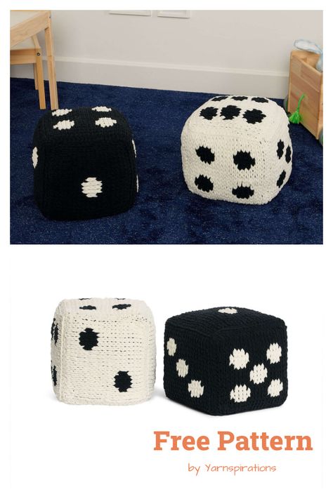 Crochet Pillow Designs, Crochet Dice Pillow, Crochet Free Pillow Pattern, Crochet Dice Pattern, Crochet Back Pillow, Crocheted Rugs Patterns Free, Cool Crochet Pillows, Dice Crochet Pattern, Dice Pillows