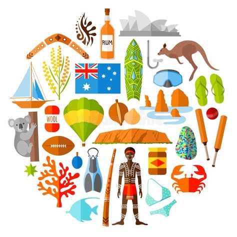 Australia Day Celebrations, Symbols Illustration, Australian Culture, Aboriginal Flag, Australian Icons, Flag Food, Vector Symbols, Happy Australia Day, Australian Flags