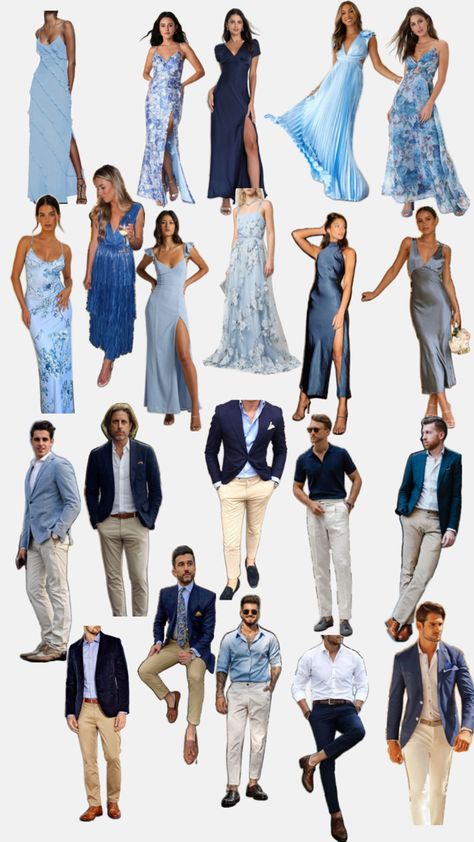 Shades of blue + blue prints Blue Rehearsal Dinner, Shades Of Blue Wedding, Rehearsal Dinner Outfits, Wedding Guest Attire, Blue Prints, Guest Attire, Dinner Outfits, Rehearsal Dinner, Blue Wedding