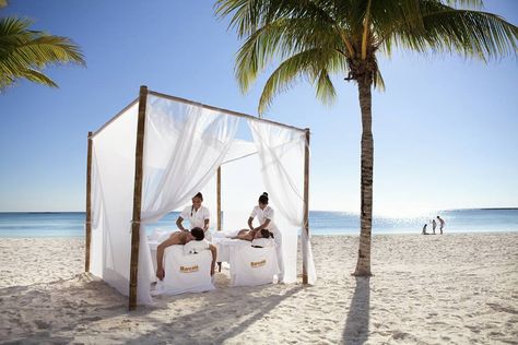 The private massages on the beach are probably one of the best things to do on your stay in our beautiful Resort.   #enjoyBarcelo #BarceloMayaBeachResort #RivieraMaya #massage #PamperYourself Barcelo Maya Beach, Beach Massage, Barcelo Maya Palace, Cancun Photos, Peninsula Hotel, South Of Spain, Tropical Resort, Massage Room, Most Beautiful Beaches