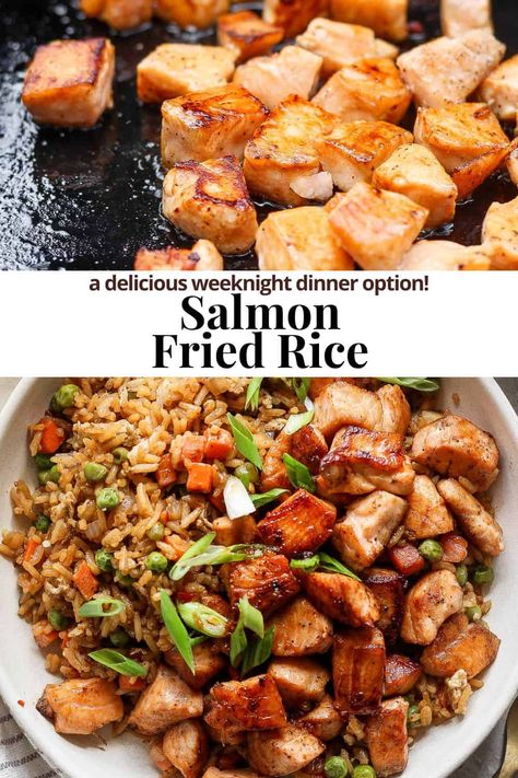 Fried Rice With Salmon, Fried Rice And Salmon, Salmon Fried Rice Recipes, Salmon Stir Fry Rice, Fried Rice With Salmon On Top, Fried Rice Sauce, Salted Fish Fried Rice, Salmon And Rice Recipes, Rice Sauce