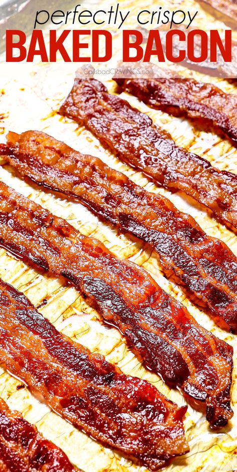 Oven Bacon - Carlsbad Cravings Cool Bacon In Oven, Thick Bacon In Oven, Bacon In Oven Recipe, Bacon In Oven With Flour, Best Oven Bacon, Oven Bake Bacon, Oven Bacon Thick Cut, Bacon Cooked In The Oven, How To Cook Bacon In Oven Cookie Sheets