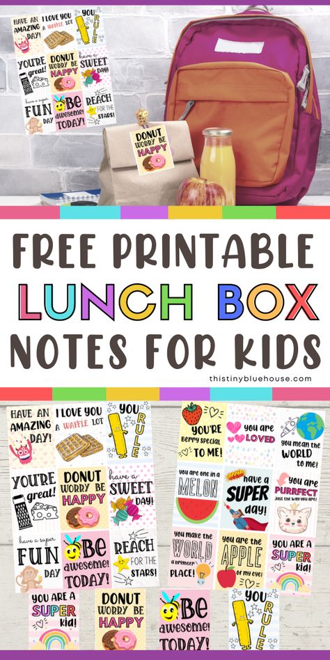 Remind kids you are thinking about them with these free printable lunch box notes. Sneak a love note into their packed lunch and give them a sweet surprise that will leave them smiling all day. Free Printable Lunch Box Notes, Diy Lunchbox, Printable Lunchbox Notes, Preschool Lunch Box, Printable Lunch Notes, Lunch Box Notes For Kids, Notes For Kids Lunches, Kids Lunch Box Notes, Fun Kid Lunch