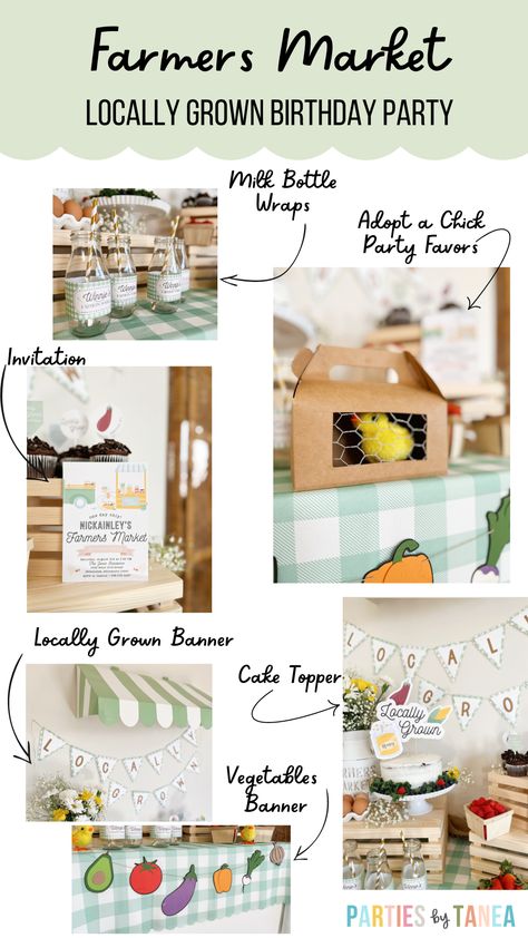 Celebrate the special day with a unique birthday party theme – a Farmers Market! Our Farmers Market Birthday Party Decor Kit includes all the necessary supplies to make your celebration extraordinary. Featuring a colorful and gender-neutral decor, this kit is perfect for any age kid. From banners and pom-poms to balloons and tableware, everything you need is included. Click through to see all the buying options and create a birthday party to remember today! French Farmers Market Party, Farmer’s Market Themed Party, Produce Themed Party, Farmers Market Favors, Farmers Market First Birthday Party, Locally Grown First Birthday, Farmers Market Decor Ideas, Farmers Market Birthday Party Food, Farmers Market Birthday Party Invitation