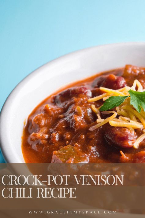 There is no easier, hearty, and delicious meal than this crock pot venison chili recipe. It is a dump and go deer chili that is bursting with flavor and loved by the whole family. While you can also make this venison chili on the stove top, I love to slow cook it to bring out even more flavor. | Venison chili recipe crock pot | Crock pot chili recipe | Venison chili recipe easy Venison Chili Crockpot Slow Cooker, Instant Pot Venison Chili, Crockpot Deer Chili, Venison Chili Recipe Easy, Deer Chili Recipe Crockpot, Venison Chili Recipe Crockpot, Deer Chilli Recipe, Crock Pot Venison Chili, Chili Recipe Spicy