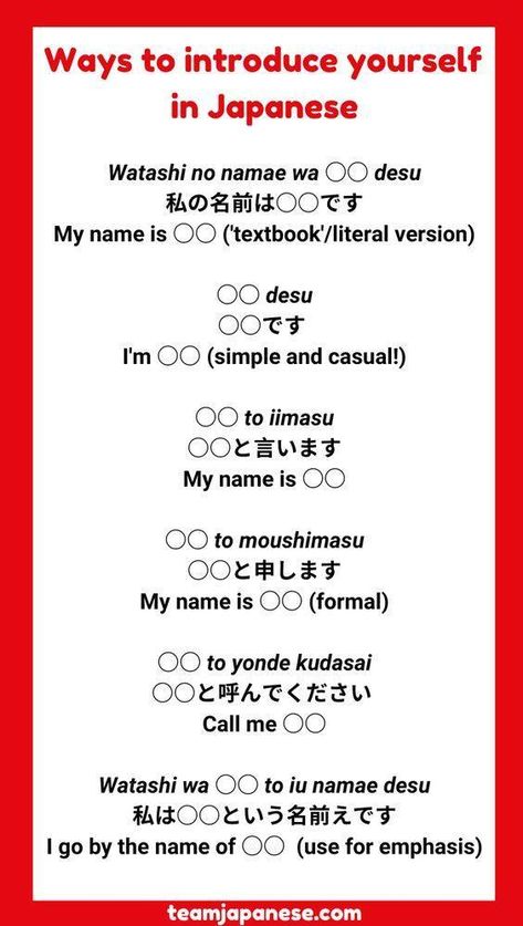 Beginners Japanese | How to Say ‘My Name Is’ in Japanese | Facebook My Name In Japanese, Name In Japanese, How To Say, Japanese Names, Say My Name, Learn Japanese, Emphasis, My Name Is, My Name