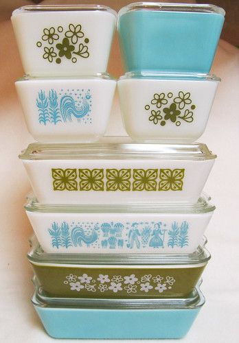 Turquoise and Green Pyrex Fridgie Stack | This stack include… | Flickr Pyrex Display, Fire King Dishes, Pyrex Collection, Vintage Kitchens, Refrigerator Storage, Vintage Fire King, Thrift Finds, Cool Ideas, Spring Blossom