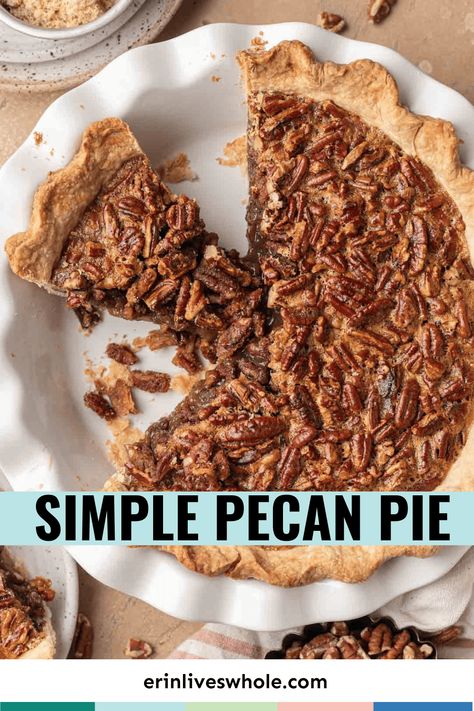 Complete your fall recipe lineup with this delicious, flavorful Simple Pecan Pie Recipe. Made with brown sugar, butter, pecans, and even bourbon (optional), this pie is sure to wow guests and serve as a highlight of the season! Simple Pecan Pie Recipe, Brown Sugar Pecan Pie Recipe, Simple Pecan Pie, Butter Pecans, Easy Pecan Pie, Brown Sugar Butter, Pecan Chicken Salads, Best Pecan Pie, Pecan Pie Easy