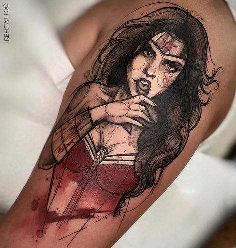 Marvel Tattoo Sleeve, Wonder Woman Tattoo, Mama Tattoo, Stick Tattoo, Tattoo Process, Tatoo Inspiration, Woman Tattoo, Wicked Tattoos, Marvel Tattoos