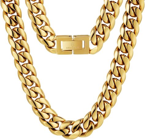 KRKC&CO 8/10/12/14mm Cuban Link Chain for Men, 18k Gold Miami Cuban Link Curb Chain, Mens Jewelry, Durable, Anti-Allergies Street-wear Hip Hop Necklace for Men, 18 20 22 24 26 inches | Amazon.com Urban Jewelry, Miami Cuban Link Chain, Miami Cuban Link, Miami Cuban, Choker Style, Hip Hop Jewelry, Mens Gold, Cuban Link Chain, Cuban Chain