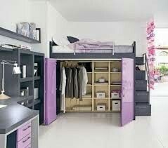 Loft bed Bed With Closet Underneath, Loft Bed With Closet Underneath, Loft Bed With Closet, Bed With Closet, Adult Loft Bed, Queen Loft Beds, Girls Loft Bed, Queen Bunk Beds, Diy Loft Bed